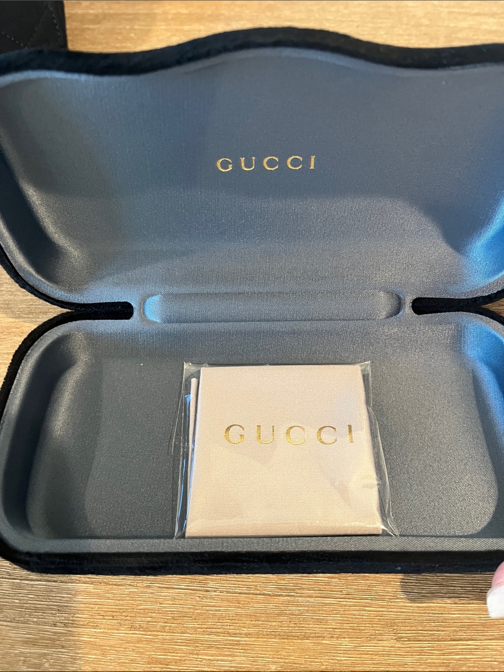 Gucci Slate Blue Hard Sunglasses Case with Branded Cloth